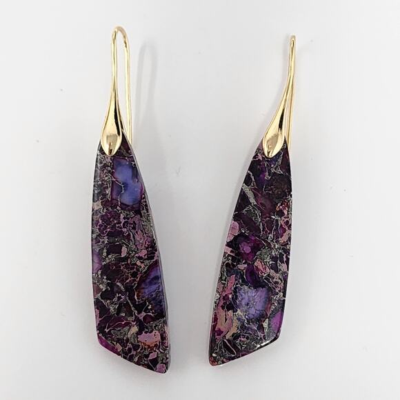 Gold Purple Jasper Boho Earrings - Picture 1 of 5